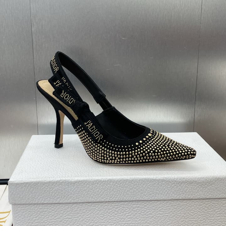 Dior J'Adior Rivet Heeled Sandals – 2024SS in Black Glitter Toe Slingback