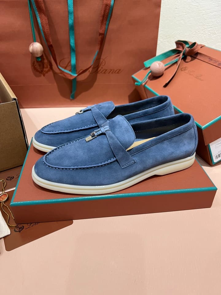 Loro Piana Classic Suede Backless Mules in Ash Blue Suede