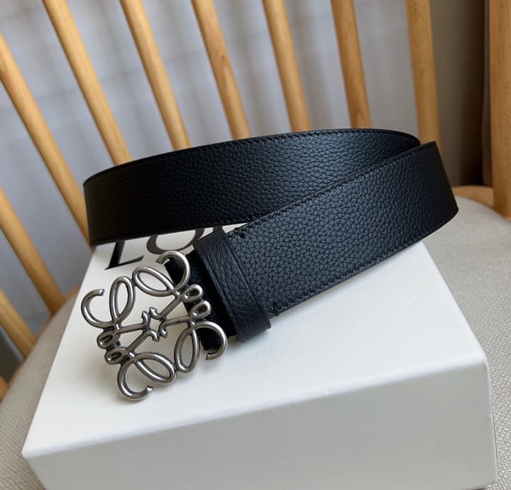 Loewe Narrow Leather Belt with Anagram Padlock Buckle in Black Leather With Silver Buckle