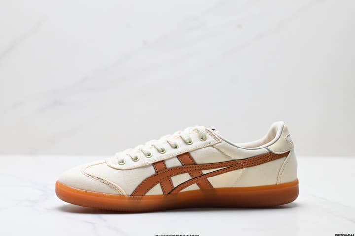 Asics Onitsuka Tiger Tokuten Retro Sneakers in Cream With Brown Stripes And Gum Sole
