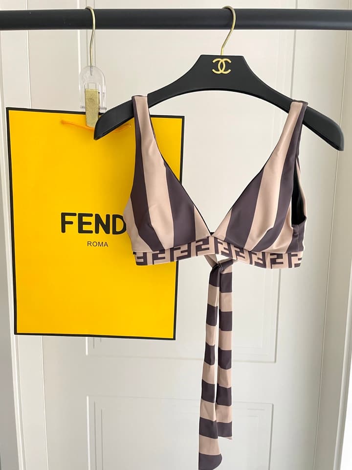 Fendi Versatile One-Piece Bikini Swimsuit in Brown Ff Logo Bikini