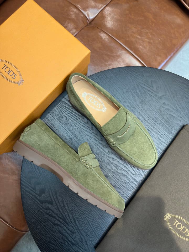 Tod's Suede Calfskin Loafers in Cognac Suede