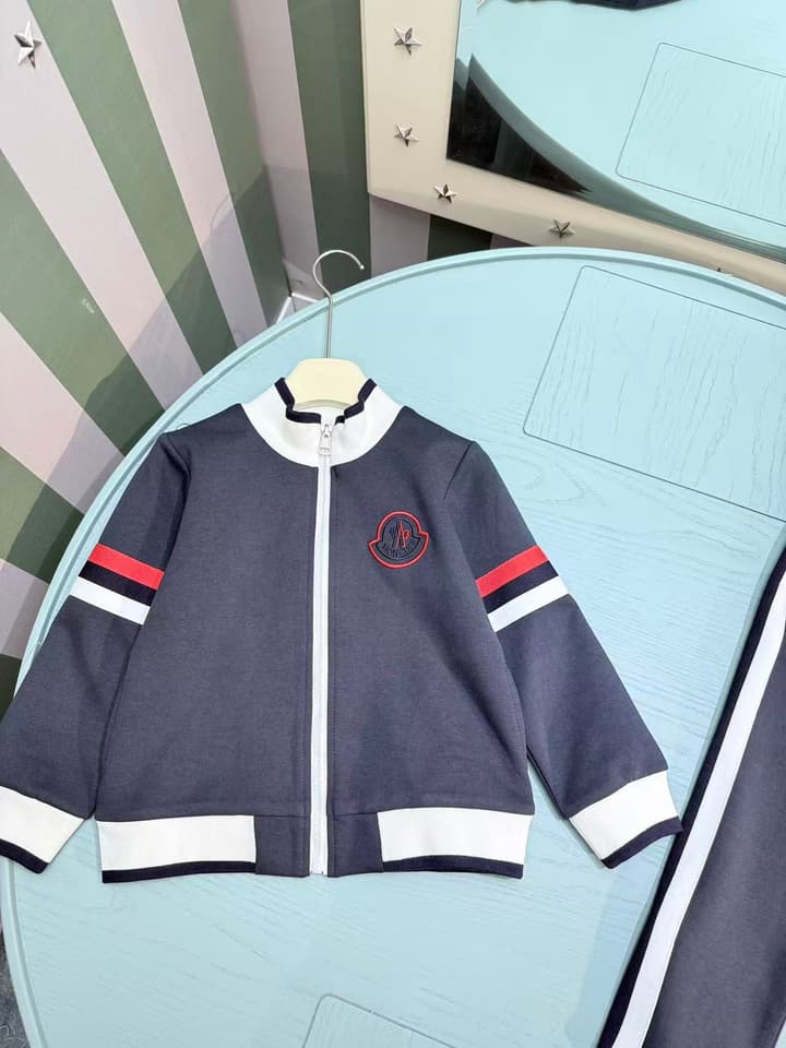 Moncler Children's Cardigan Sweatshirt Tracksuit – 2025AW in Dark Gray Tracksuit With Tri-color Stripes