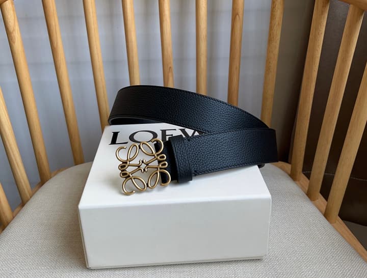 Loewe Narrow Leather Belt with Anagram Padlock Buckle in Black Leather With Silver Buckle