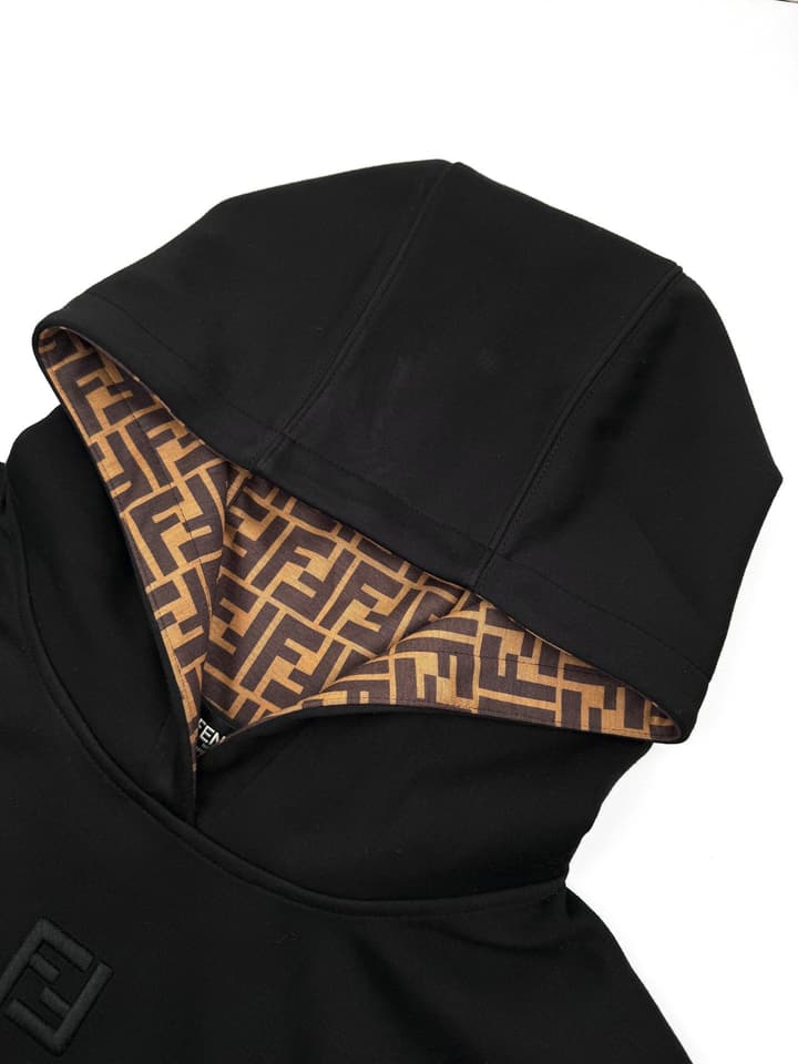 Fendi FF Embroidered Hooded Sweatshirt in Black With Ff Pattern Lining