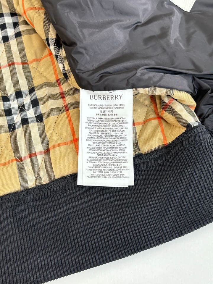 Burberry Diamond Quilted Stand Collar Nylon Jacket in Black