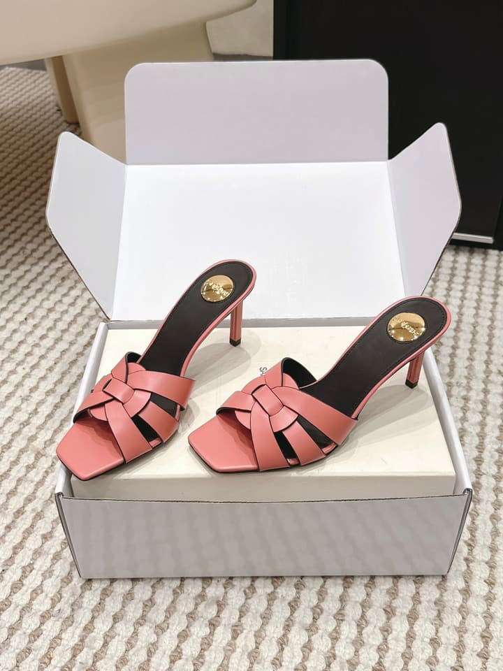 Saint Laurent Melody Square-Toe Heeled Sandals – 2026 Spring/Summer Collection in Beige Patent