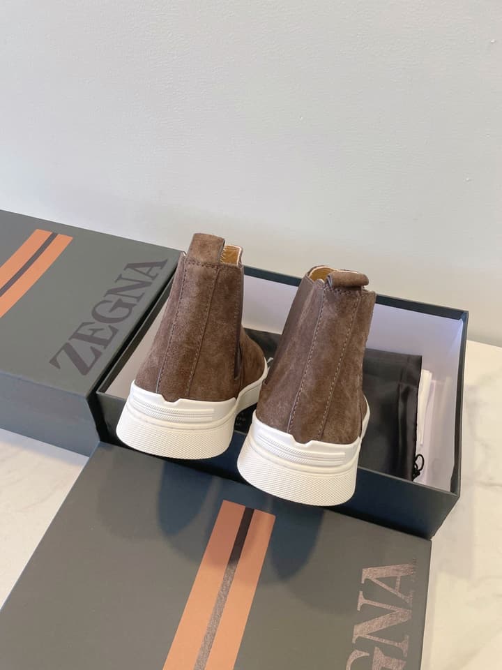 Zegna COUTURE Triple Stitch Leather Sneakers in Black Suede With Dark Sole