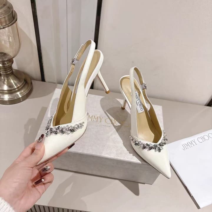 Jimmy Choo Pointed-Toe Crystal-Embellished Heeled Sandals – 2025 Summer in Black