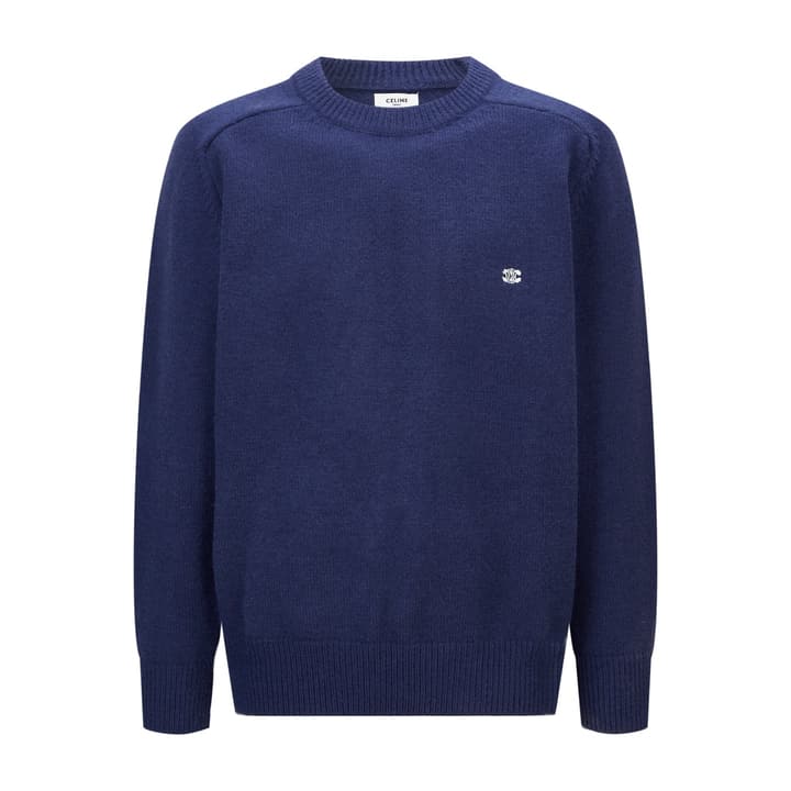 Celine Triomphe Embroidered Knit Sweater in Black