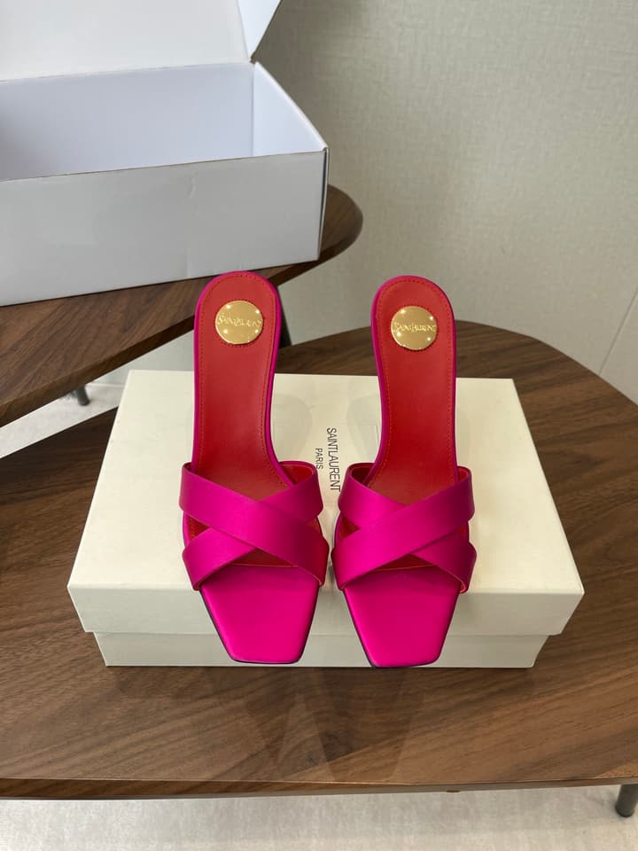 Saint Laurent Opyum Satin Heeled Mules – Early Spring Collection – 26S in Champagne Gold