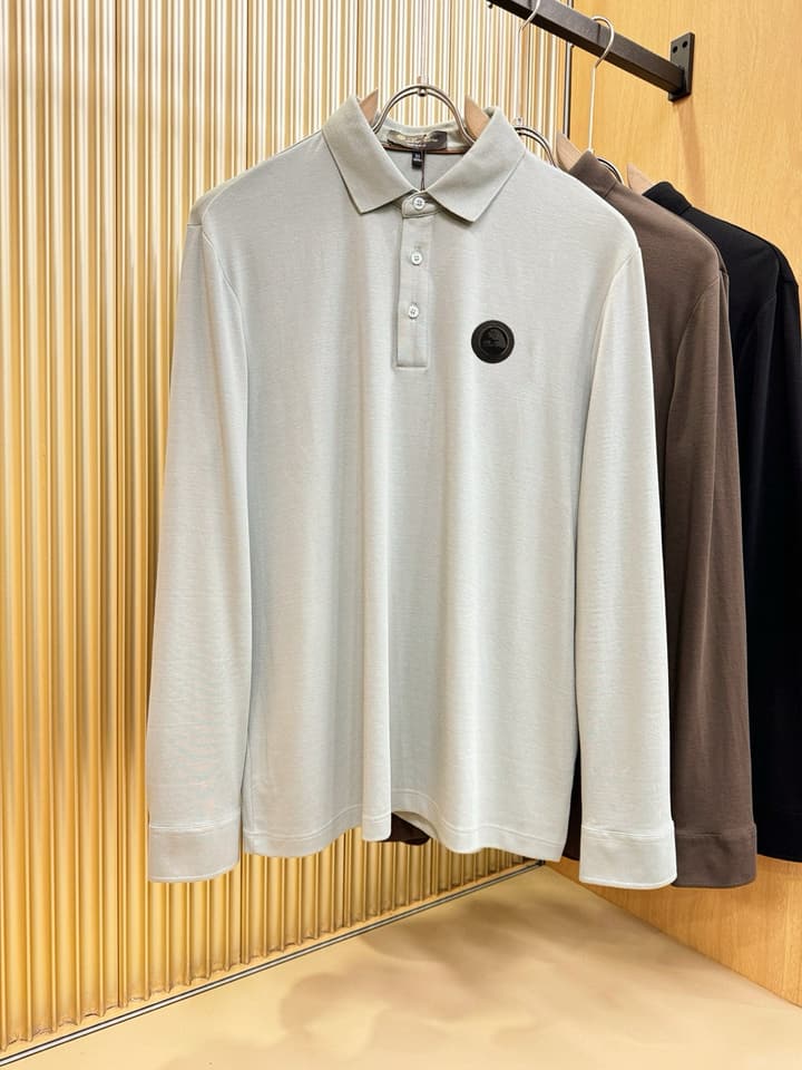 Loro Piana Solid Long Sleeve Polo Shirt – Autumn/Winter Collection in Black