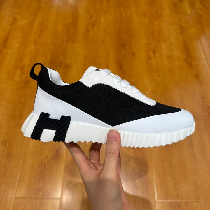 Hermès Bouncing Tech Mesh Sneakers in Black And White