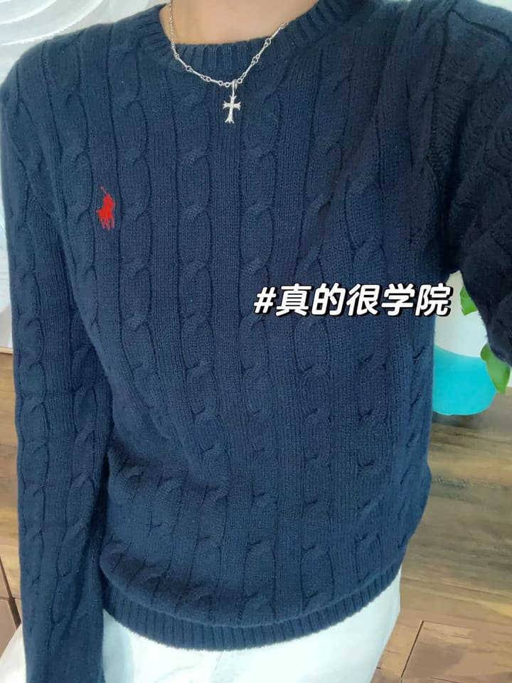 Ralph Lauren Cable Knit Crewneck Sweater in Black