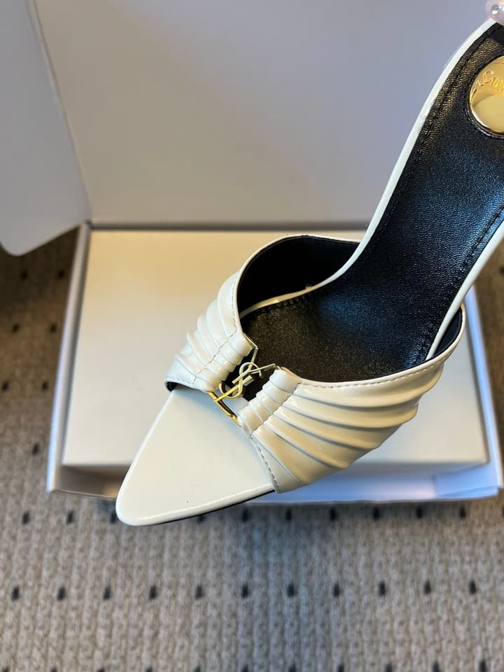 Saint Laurent Ruched Leather Mules – 26SS in Beige