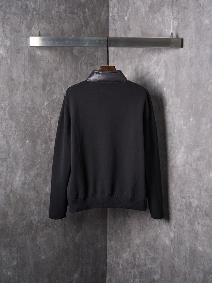 Moncler Men's Wool Knit Down Cardigan in Black Padded Knit Cardigan