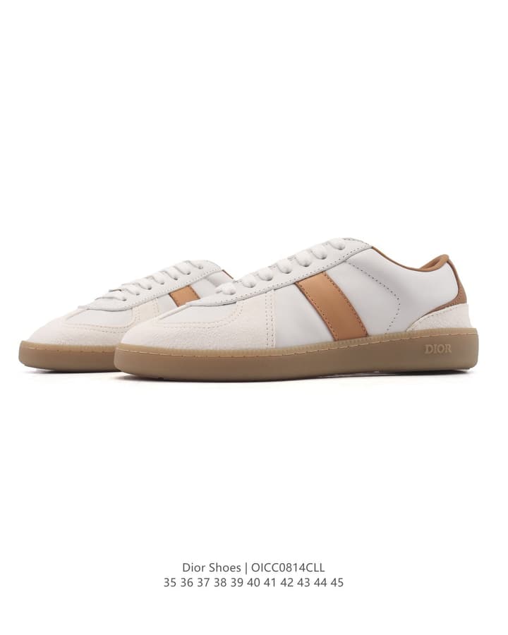 Dior Unisex White Platform Sneakers – Spring/Summer Collection – 25SS in Beige With Brown Stripe