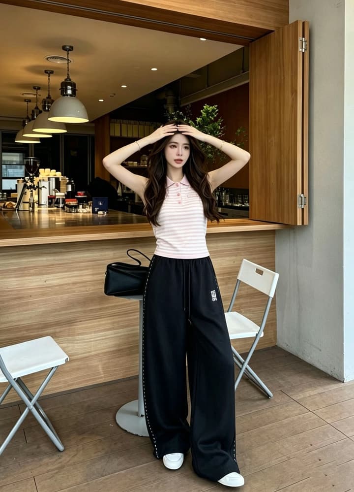 Miu Miu Striped Polo Collar Knit Vest in Pink