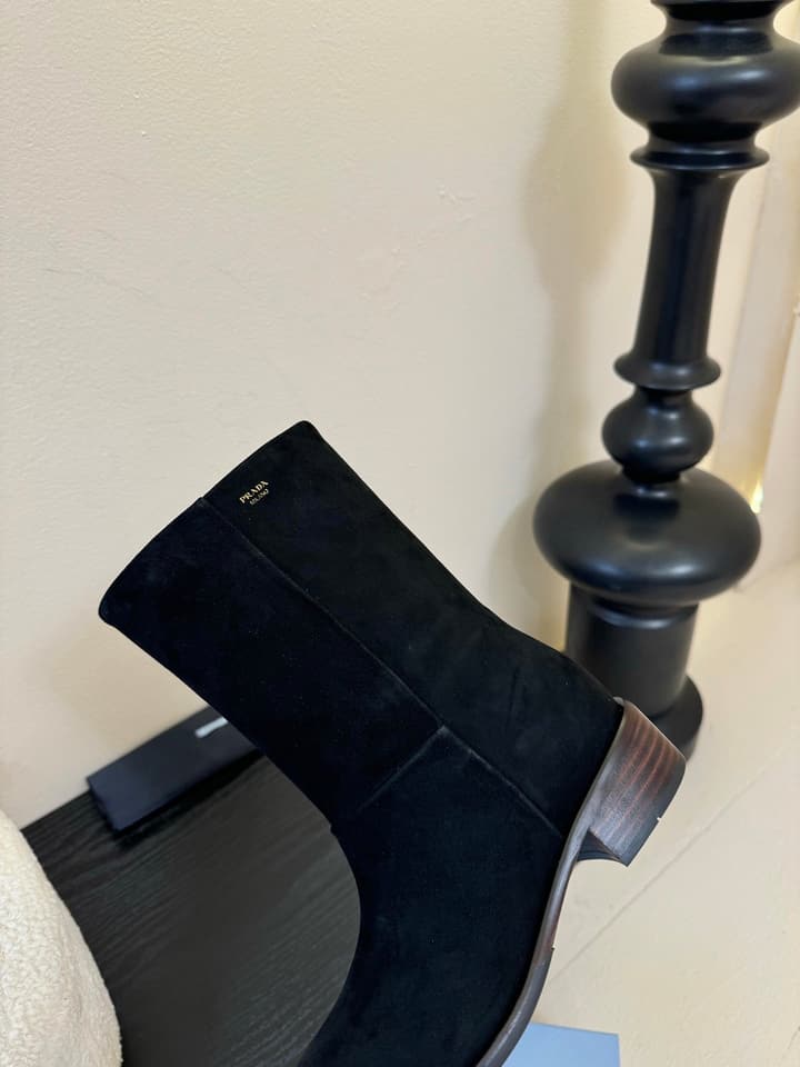 Prada Thick-Sole Knight Boots – 25SS in Dark Brown Suede