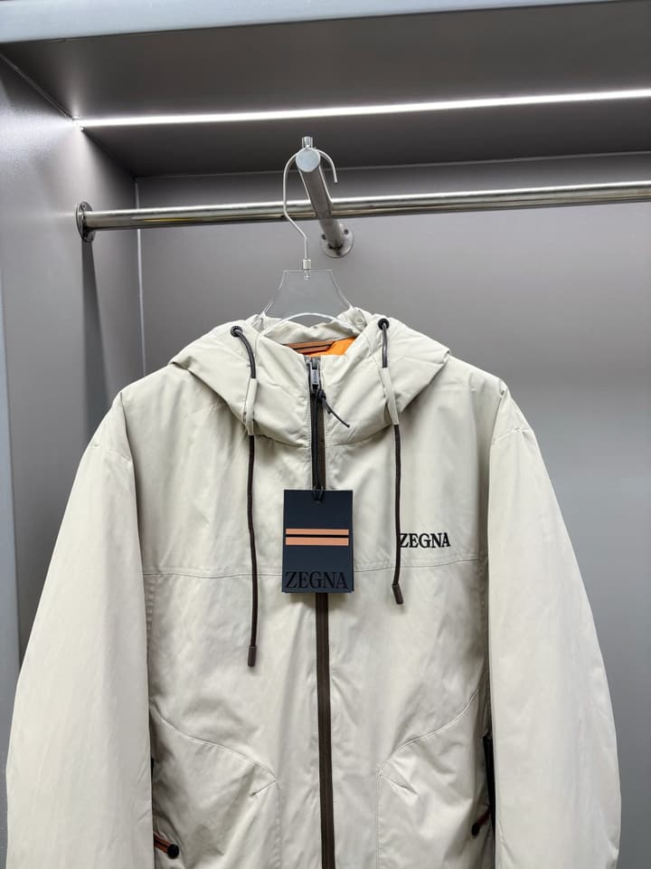Zegna Letter Print Down Jacket in Apricot Beige