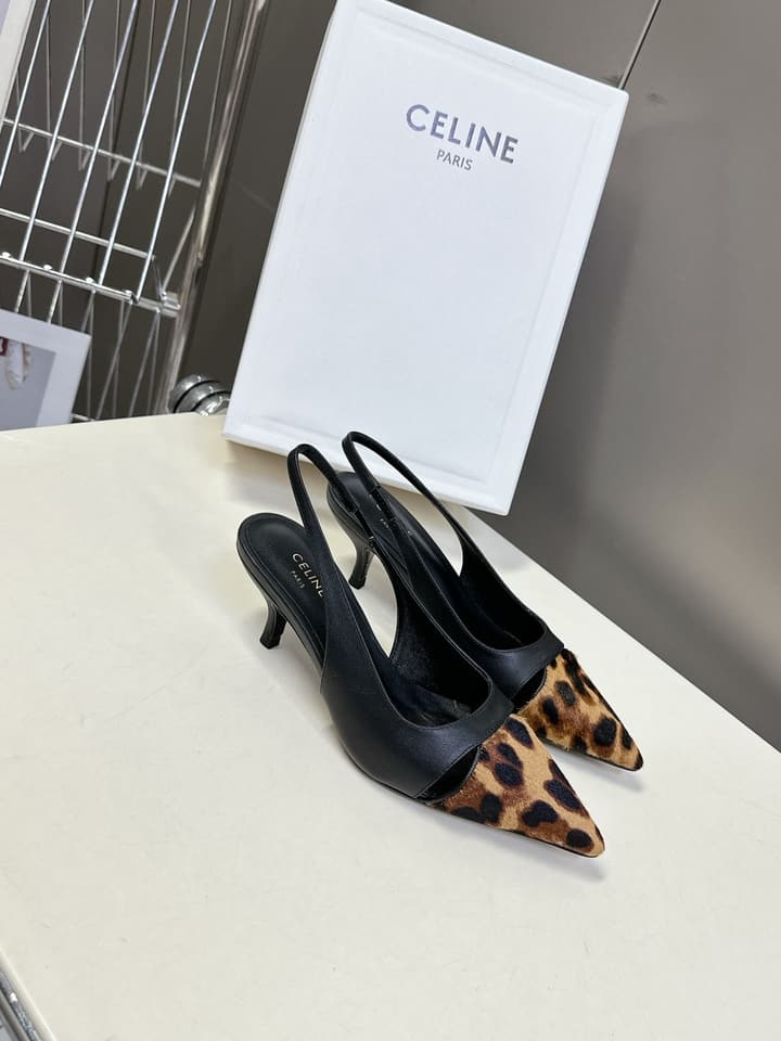 Celine Triomphe Calfskin Heels – Spring/Summer Collection in Dark Leopard Print