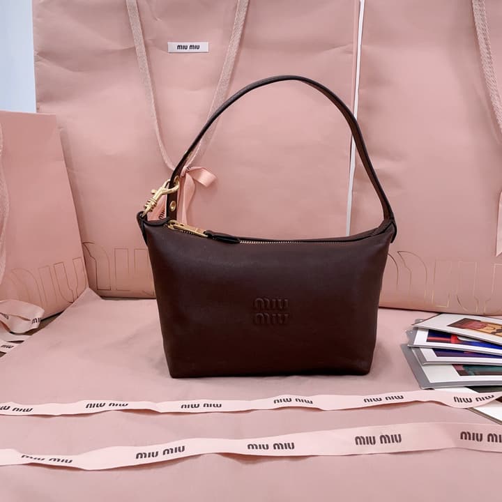 Miu Miu Vintage Sheepskin Lunchbox Bag in Deep Brown