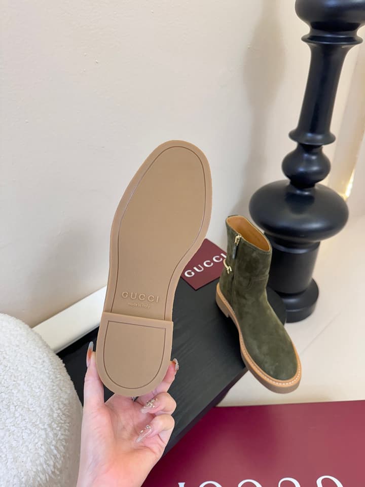 Gucci Runway Suede Boots in Taupe Suede