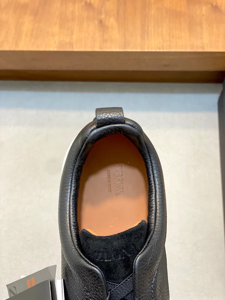 Ermenegildo Zegna Triple Stitch Sneakers in Black Leather With Brown Tag