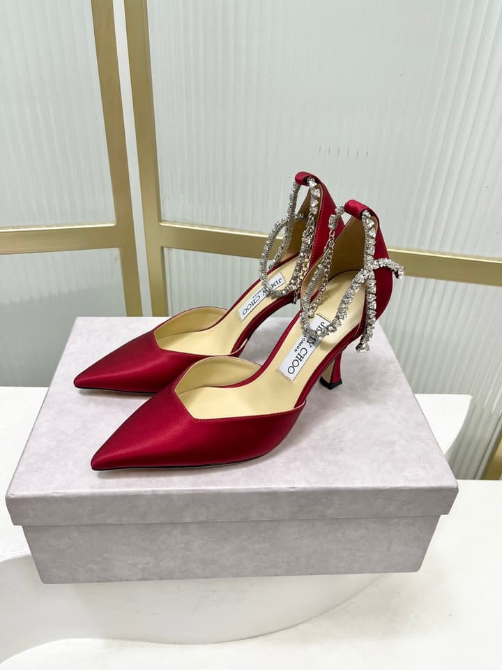 Jimmy Choo Stevie 100 Bow Crystal Silk Heels – 2025SS in Black Silk