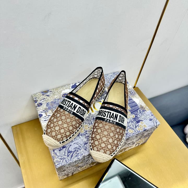 Dior Granville Embroidered Espadrille Flats in Beige/brown Oblique Pattern