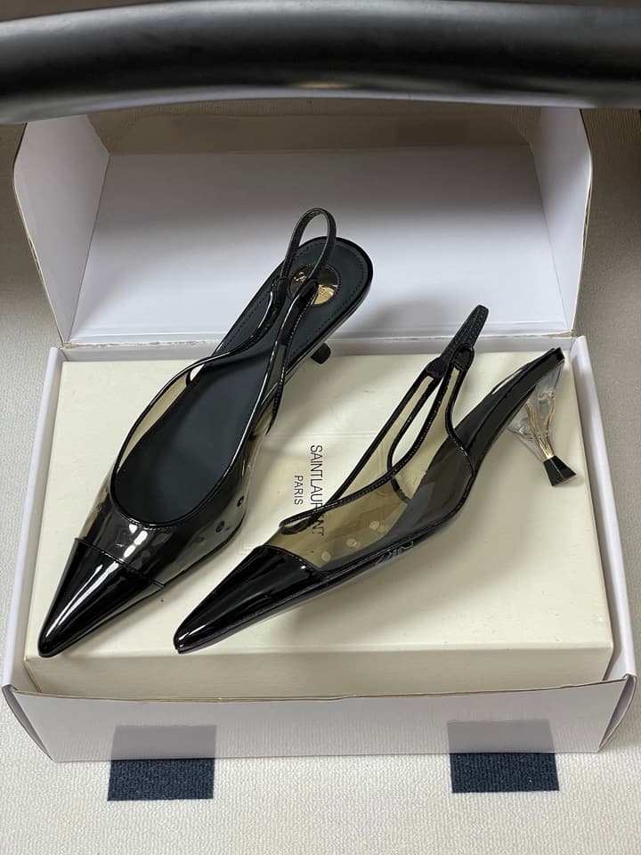 Saint Laurent Pointed PVC Slingback Sandals – 26SS in Beige