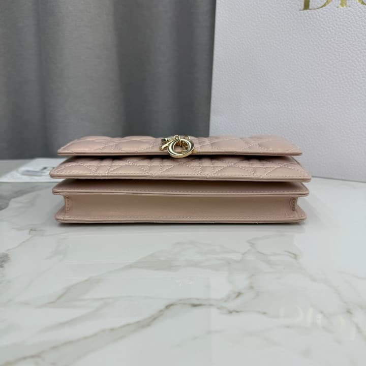 Dior Lady Dior Pearlescent Lambskin Pearl Clutch Bag in Light Nude Beige