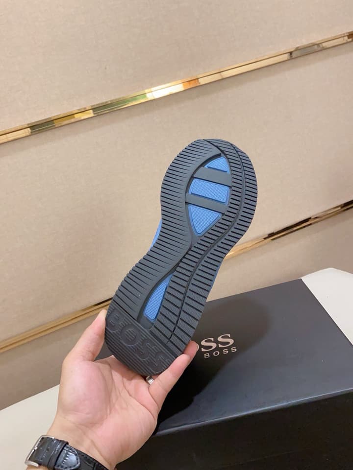 Boss Latest Casual Fly-Knit Sneakers in Black With Gold Accents