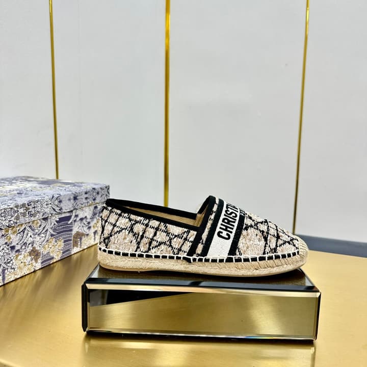 Dior Granville Embroidered Espadrille Flats in Beige/brown Oblique Pattern