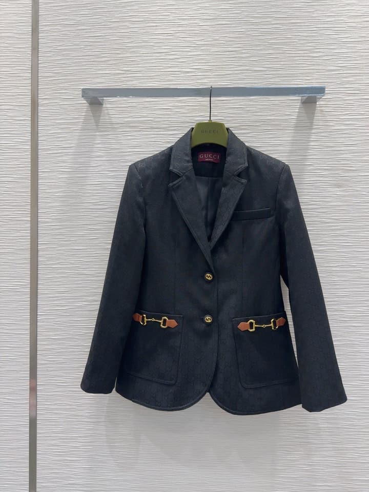Gucci Lapel Jacquard Blazer in Black Jacquard