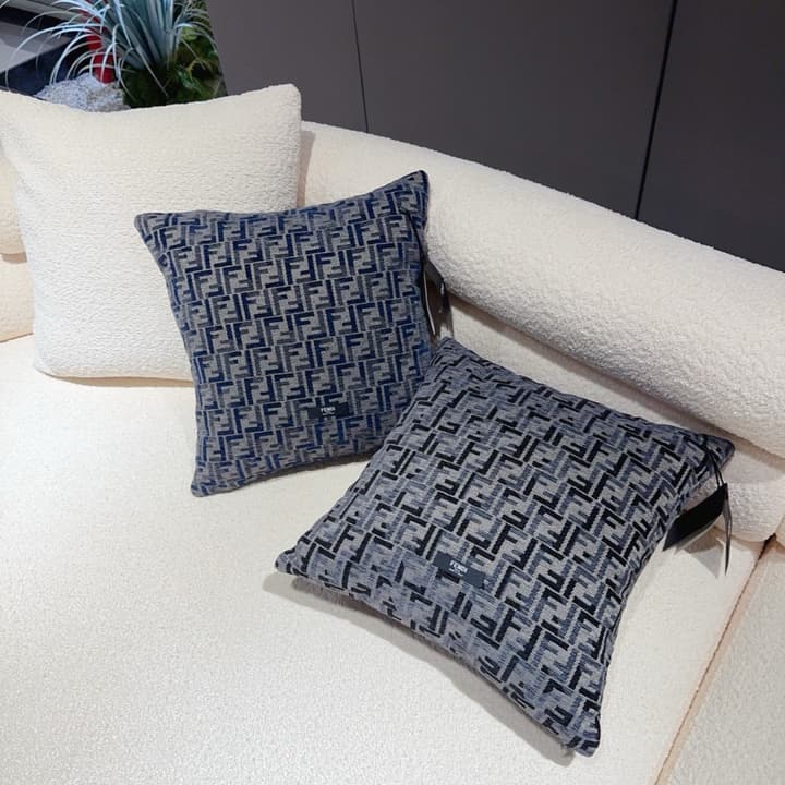 Fendi Double F Jacquard Chenille Cushion in Beige Cream Ff Jacquard