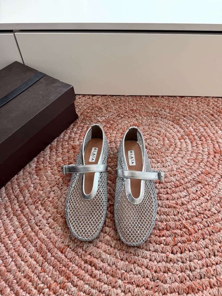 Alaïa Hidden Heel Fishnet Mules – 2026SS in Silver