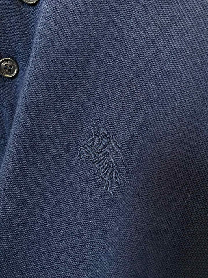 Burberry Equestrian Knight Piqué Cotton Polo Shirt in Navy Blue