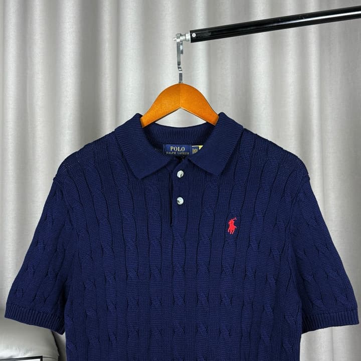 Ralph Lauren Classic Cable Knit Polo Sweater in Black