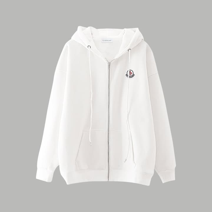 Moncler Classic Embroidered Logo Zip Hoodie in Black
