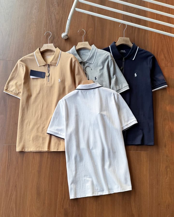 Ralph Lauren Half-Zip Contrast Trim Polo Shirt – 2025 Collection in Grey