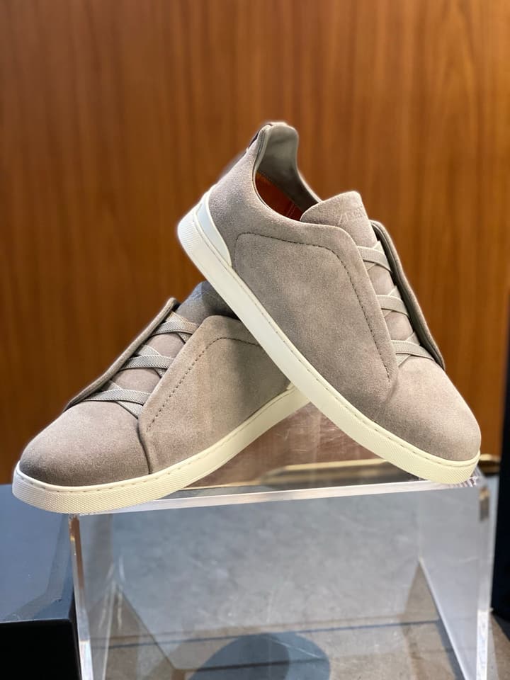 Zegna Triple Stitch Leather Sneakers in Black Smooth Leather