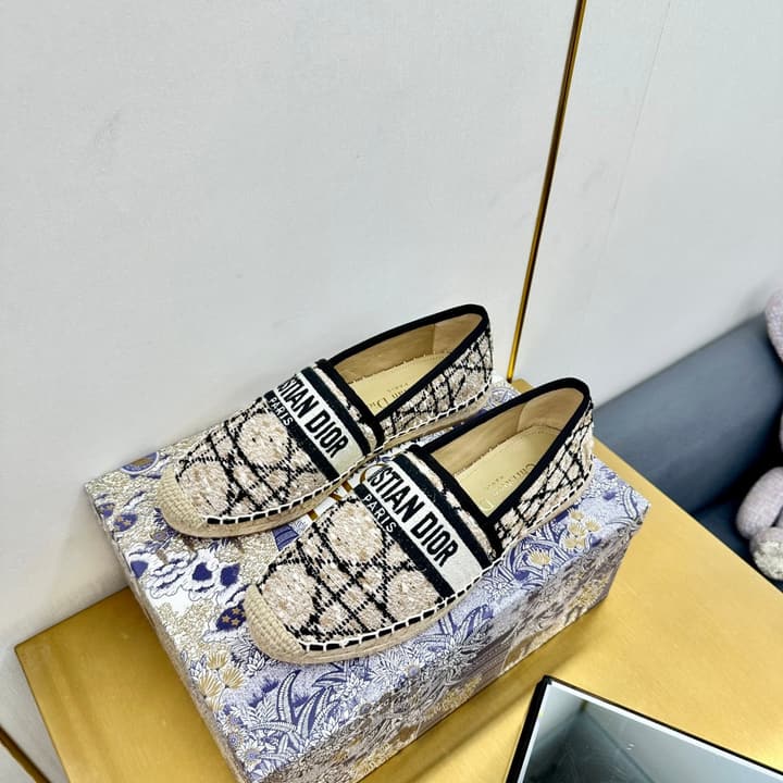 Dior Granville Embroidered Espadrille Flats in Beige/brown Oblique Pattern