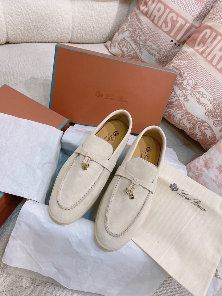 Loro Piana Glossy Cashmere Loafers in Blush Pink Suede