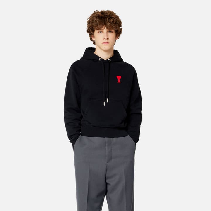 Ami Paris Ami de Coeur Terry Crewneck Sweatshirt in Black Ami De Coeur Hoodie