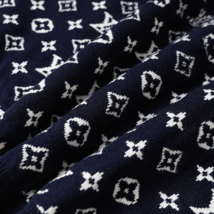 Louis Vuitton Logo Crewneck Long Sleeve Sweater in Deep Blue Monogram
