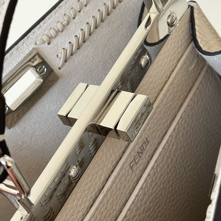 Fendi Peekaboo I See You Petite Handbag in Light Taupe Woven Logo