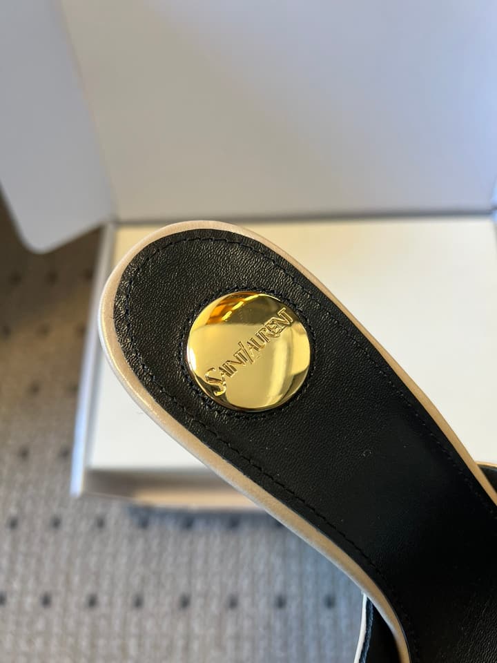 Saint Laurent Ruched Leather Mules – 26SS in Beige