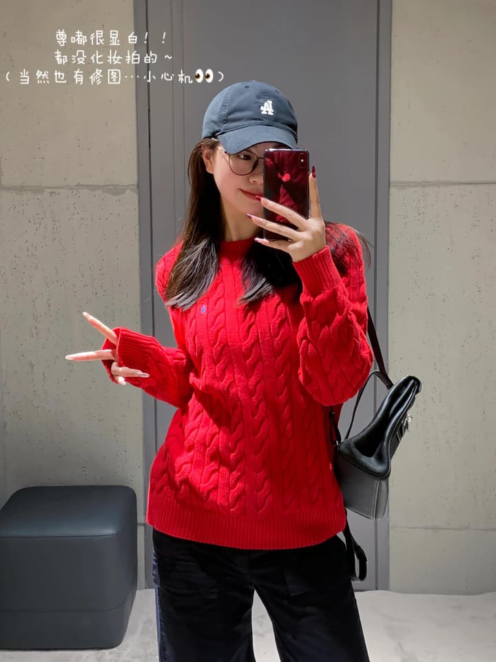Ralph Lauren Cable Knit Loose Fit Sweater in Baby Pink