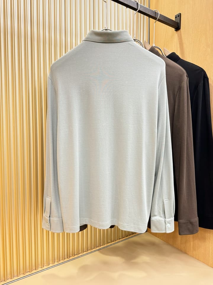 Loro Piana Solid Long Sleeve Polo Shirt – Autumn/Winter Collection in Black